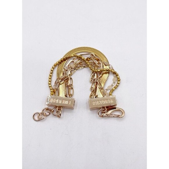 Victoria Emerson Gold Multi Strand Layered Bracelet Paperclip Herringbone Boho - Picture 2 of 6
